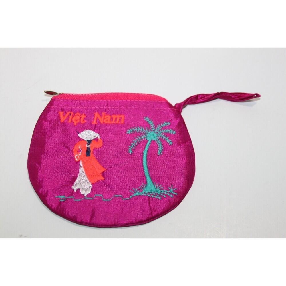 Satin Coin Purse Jewelry Organizer Small Embroidered Viet Nam Woman's  5" x 4"
